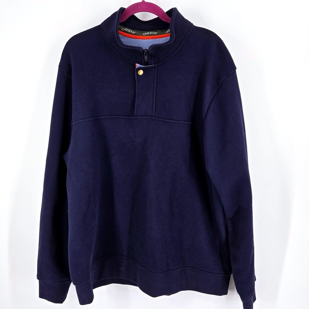 Orvis Pullover XL Navy Blue Fly Fishing Heritage Embroidered Logo Quarter Zip